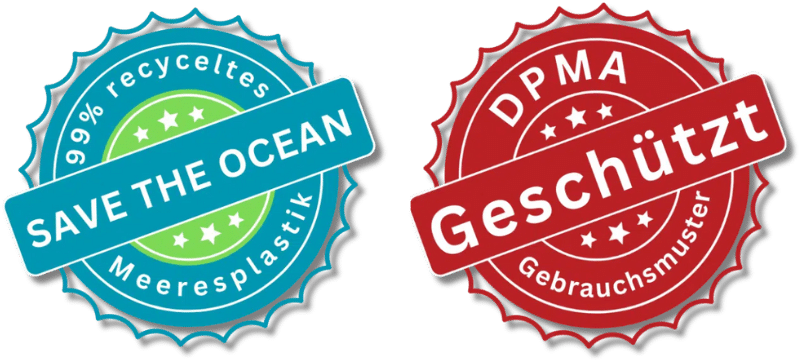 DPMA Deutsches Patent- und Markenamt Gebrauchsmusterschutz und "Save the Ocean" 99% recyceltem Meeresplastik
